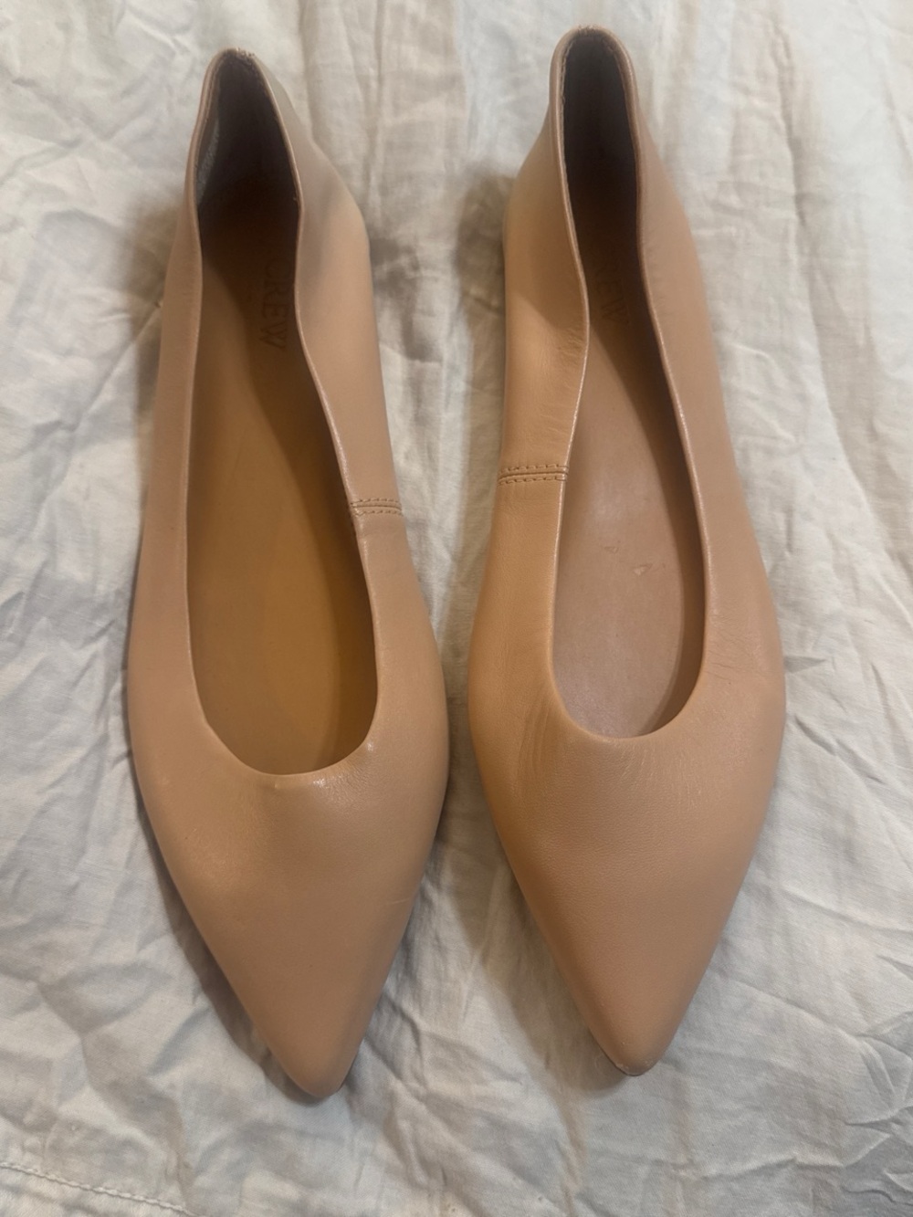 J. Crew Pointed Toe Leather Flats in Beige